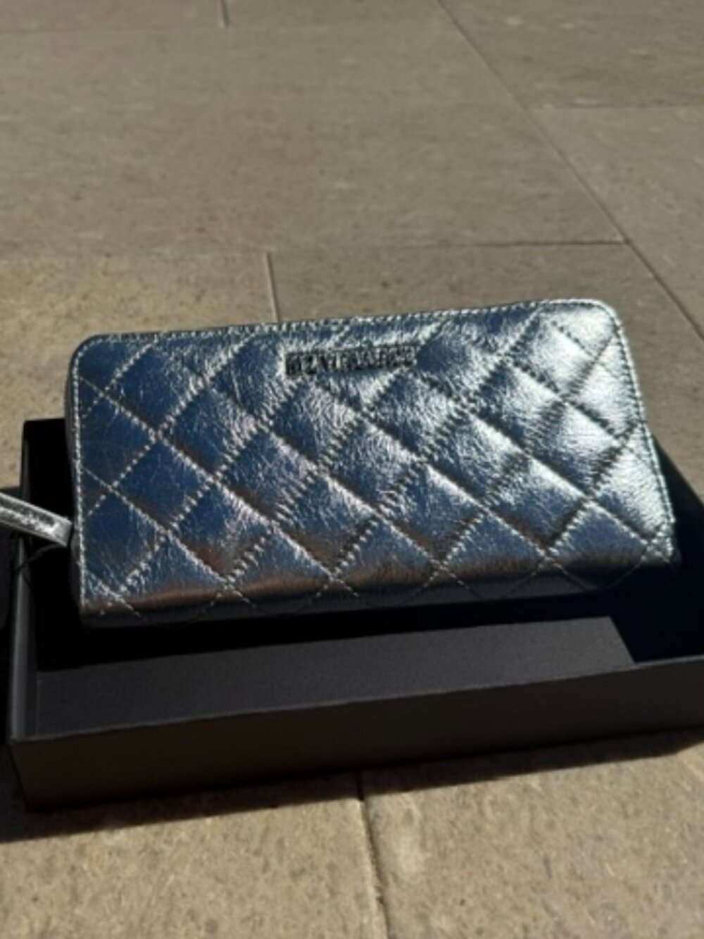 NWT MZ Wallace Zip Round Wallet - Silver Camo Quilted - Original Retail $195